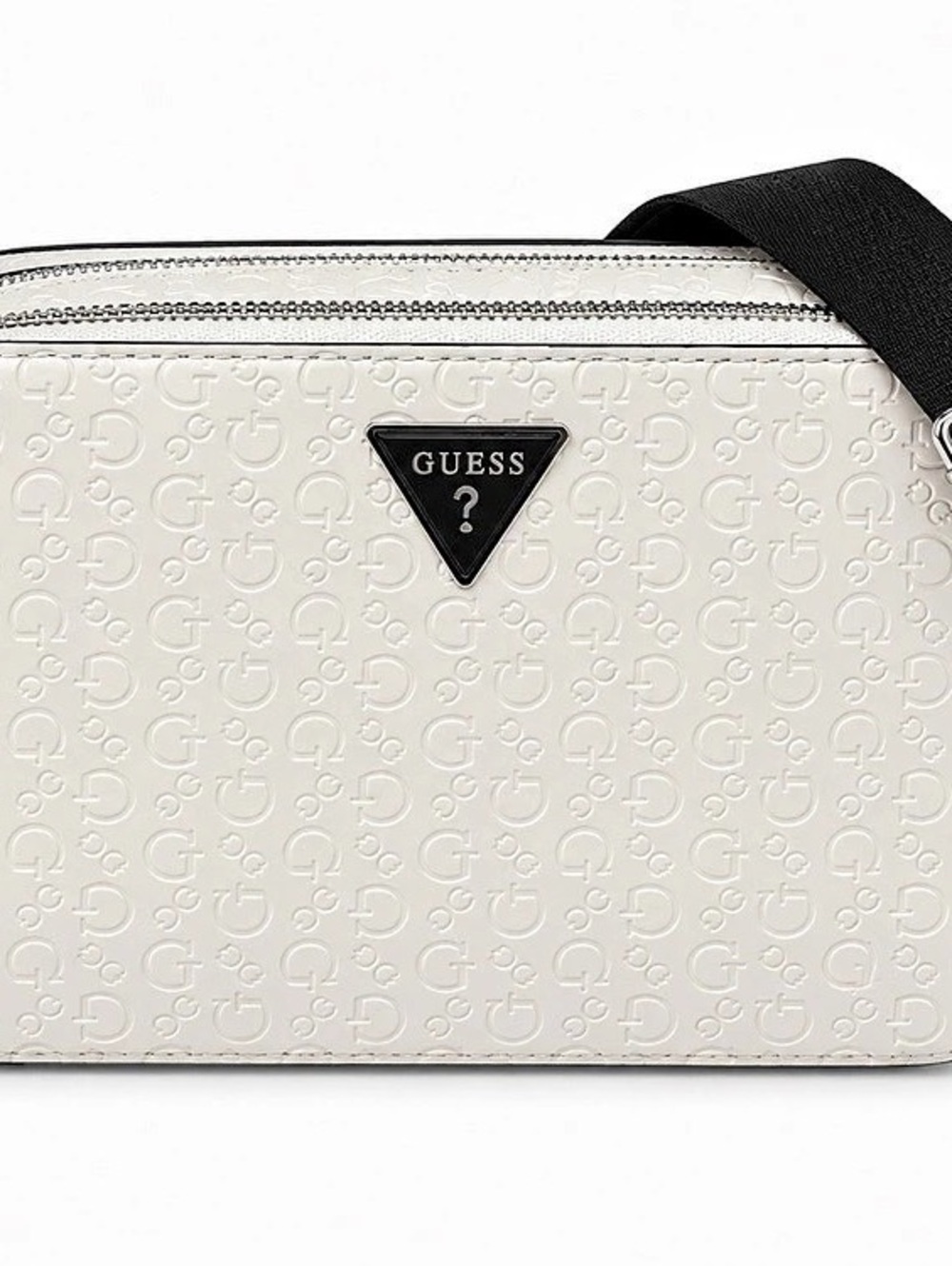 GUESS Noelle Double Zip Camera Crossbody Bag White & Black